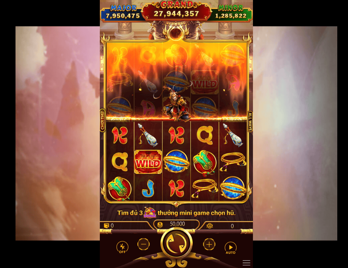 Tây Du Thần Khí game nổ hũ 5 cột, 3 hàng có thể mở rộng bàn chơi đến 6 hàng