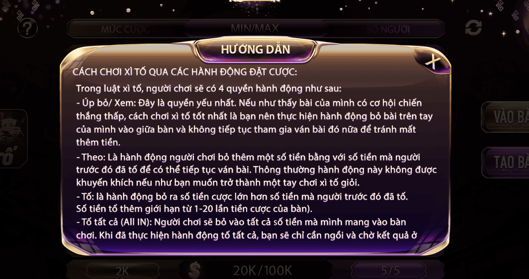 Hướng dẫn cách chơi chi tiết Xì tố V8Club