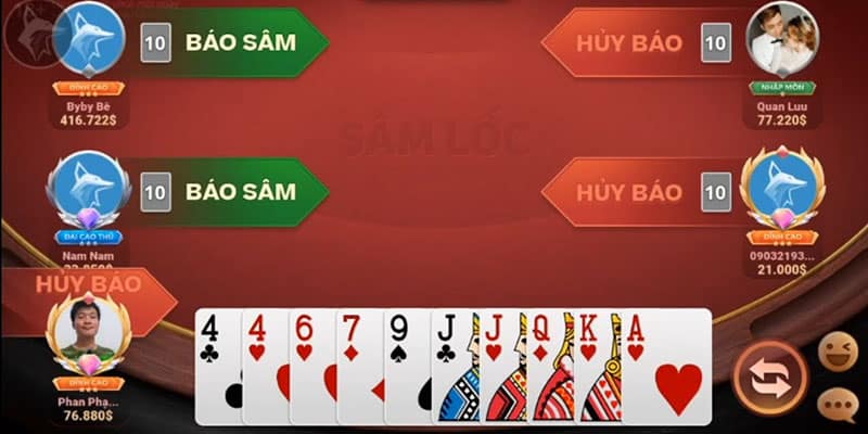Trò chơi đánh bài Sâm lốc V8club sử dụng bộ bài Tây 52 lá